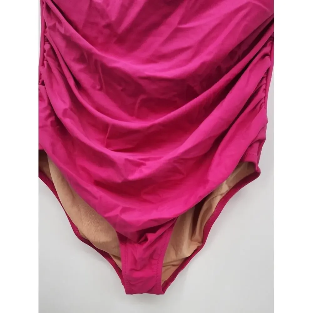New NWOT‎ J. Crew Sleek Ruched One-Shoulder One-Piece Swimsuit Pink Size 16